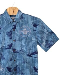 Jams World Hawaii Pearl‎ Harbor Navy Aloha Shirt Mens L Button Up